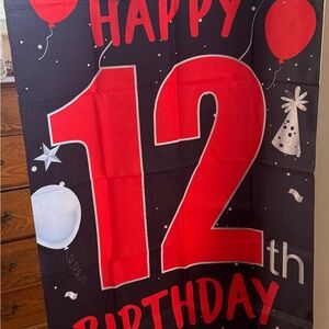 Red and Black 12th Birthday Banner